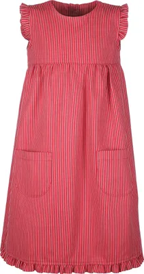 Produktbild von modAS Kinder Fischerkleid Mädchenkleid Maritim - Streifenkleid Kleid für Mädchen mit Streifen aus Baumwolle schmal gestreift Rot in Größe 134
