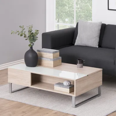 Obrázek produktu pro Obývací stůl Selsey KOSTRENA - konferenční stolek v dubu Sonoma se skleněnou vložkou 110x60 cm