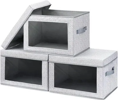 Image de Lot de 3 boîtes de rangement, transparentes, en tissu, avec poignées, organiseurs