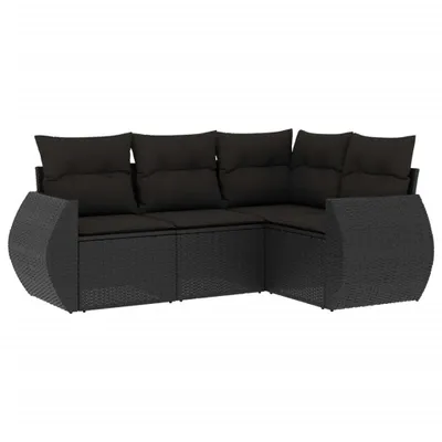 Obrázok produktu pre vidaXL 4-dielna záhradná sedacia súprava s vankúšmi Black Poly Rattan