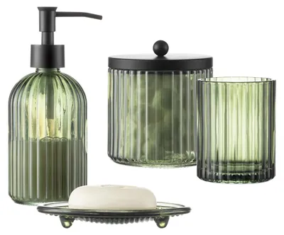 Immagine prodotto di Set di accessori da bagno in vetro di alta qualità, composto da 4 pezzi, con decorazioni