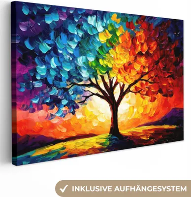 Produktbild von Leinwand Bilder 120x80 cm - Lebensbaum - Kunst - Natur - Sonnenuntergang, Bilder, Wanddeko Wohnzimmer