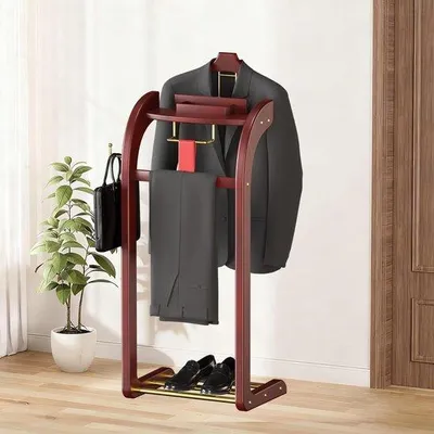 Productafbeelding van Houten Pakrek - Kledingstandaard Valet - Kleding Opbergen - Met Lade - 40x35x114 cm - Houtkleur
