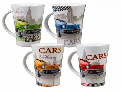 Produktbild von Ootb 4 tlg. Set Porzellan Kaffee Tasse Kaffeebecher Oldtimer Auto 230 ml Neu