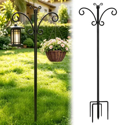 Produktbild von Schäferhaken 233 cm Metall Gartenstecker Robuster Gartenhaken für Laternen Pflanzen Vogelfutterspender Schwarz