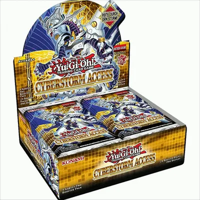 A display box of Yu-Gi-Oh! Cyberstorm Access trading card game booster packs.