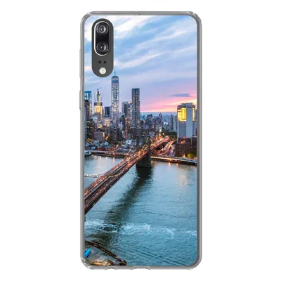 Produktbild von MuchoWow® Handyhülle Schutzhülle Hülle für Huawei P20 New Yorker Skyline an der Brooklyn Bridge Silikon Softcase Handy Hülle - Hardcover