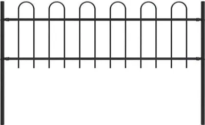 Obrázok produktu pre Záhradný plot – Záhradný plot s oblúkovým zakončením – 181 x 60 cm – Pancierovaná oceľ – Čierna farba – Kovová záhradná mreža s 2 stĺpikmi a montážnym príslušenstvom