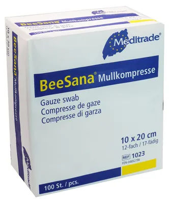 Produktbild von Meditrade BeeSana Mullkompresse unsteril, 12-fach, 10 x 20 cm