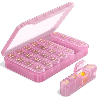 Productafbeelding van Tablettenbox voor 7 dagen, met vakken voor ochtend, middag en avond, roze, BPA-vrij, met 4 vakken