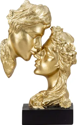 Produktbild von Skulptur Dekofigur Liebespaar aus Kunststein gold mit schwarzem Sockel Höhe 20,5cm Breite 13cm