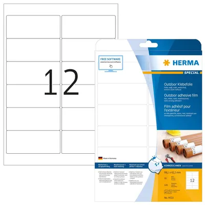 Produktbild von Etiketten A4 Outdoor Klebefolie weiß 99,1x42,3 mm Folie matt 120 St.