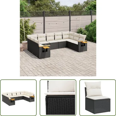 Produktbild von The Living Store 9-tlg. Garten-Sofagarnitur mit Kissen Schwarz Poly Rattan