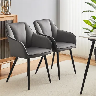 Image de CLIPOP Chaises de salle à manger (lot de 2) en velours, avec accoudoirs, assise rembourrée, gris