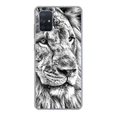 Produktbild von MuchoWow® Handyhülle Schutzhülle Hülle für Samsung Galaxy A71 Porträt - Löwe - Schwarz und weiß Silikon Softcase Handy Hülle - Kartenbesitzer