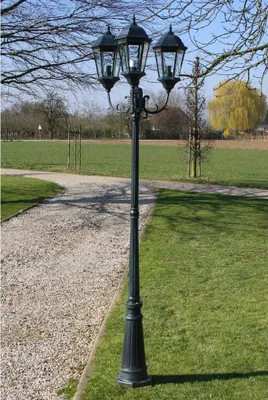 Image de The Living Store Lanterne de jardin 3 flammes 230 cm vert foncé/noir aluminium