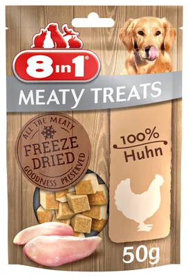 Produktbild von 8in1 Meaty Treats, gefriergetrocknete Hunde Leckerlis aus Huhn, 100% Fleisch, ge