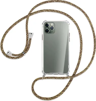 Produktbild von Handykette Backcover-Schutzhülle mit Band (Metall silberfarben) für Apple iPhone 11 Pro - braun+beige