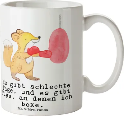 Produktbild von Mr. & Mrs. Panda Teetasse Fuchs Boxen - Weiß - Geschenk, Pott, Boxkampf, Trinkbecher, Kaffeetasse, Kaffeebecher, Boxtraining, Tasse, statement