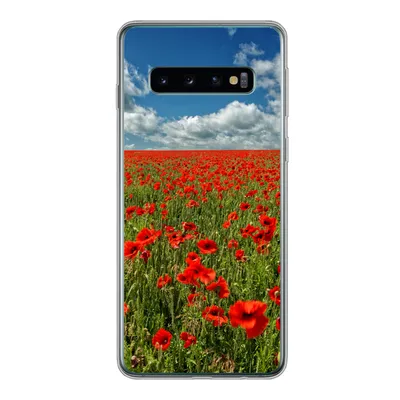 Produktbild von MuchoWow® Handyhülle Schutzhülle Hülle für Samsung Galaxy S10 Schneeweiße Wolken über einem Mohnblumenfeld Silikon Softcase Handy Hülle - Handytasche