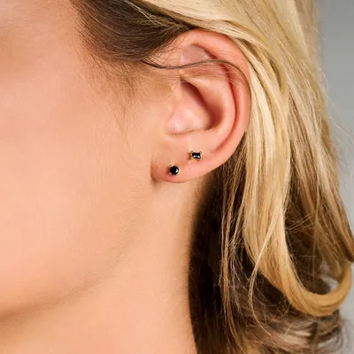 Produktbild von Neu Bling 9NB-0910 Silberne Ohrstecker - Damen - Zirkonia - 3 mm - Schwarz - Silber - Vergoldet(Vergoldet/Gold auf Silber)