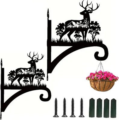 Produktbild von Stück Hängekorbhalterungen, Hängepflanzenhalter, Hängegartenstützen, Blumentopfaufhänger mit Schrauben, für Laternen, Hängekörbe, Vogelkäfige (Elch)