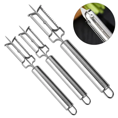 Produktbild von 3er Edelstahl Sparschäler Set 3-in-1 Gemüse Schälen Julienne und Punkt Entferner 21,5 cm für Küche Haushalt Camping