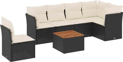 Produktbild von vidaXL 7-tlg. Garten-Sofagarnitur mit Kissen Schwarz Poly Rattan