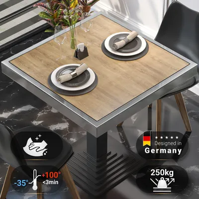 Produktbild von BRASIL | Gastro Tischplatte | B:T 70 x 70 cm | Eiche | Chrom Rand | Quadratisch | Gastro Tischplatte