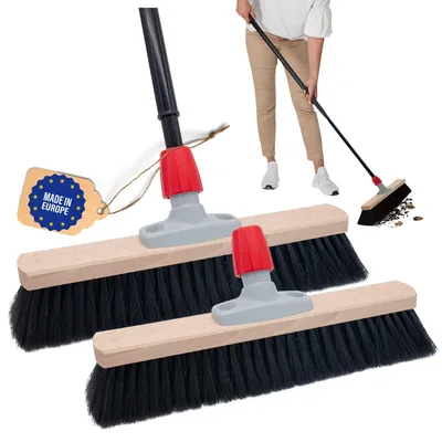 Produktbild von Novaliv 2x Saalbesen 40 cm mit Teleskopstiel Borsten Kunstborsten besen fein Werkstattbesen mit Stiel Hallenbesen Industriebesen Hausbesen Kehrbesen Zimmerbesen Haarbesen Terassenbesen Besen weich