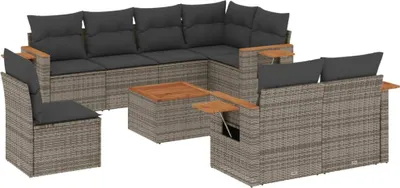 Produktbild von vidaXL 9-tlg. Garten-Sofagarnitur mit Kissen Grau Poly Rattan