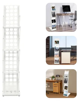 Image de Présentoir à brochures A4 - Présentoir pliable à 4 étages pour brochures et magazines - Métal - 36 x 27 x 132 cm - 5 kg max. par étage - Blanc