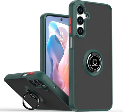 Produktbild von Hülle für Samsung Galaxy A16 5G/4G Matte Transluzent TPU Stoßfest Schutzhülle mit Ring Halter Ständer dunkelgrün