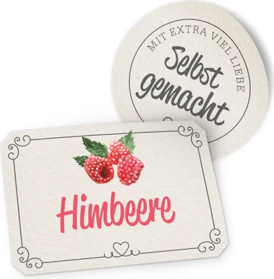 Produktbild von itenga Marmeladensticker 10erSet Aufkleber Deckel und Glas HIMBEERE Landhausstil