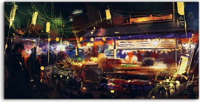 Produktbild von Coloray Acrylbild 100x50  Wandbild Acrylbilder Foto Gemälde Bunte Markt bei Nacht