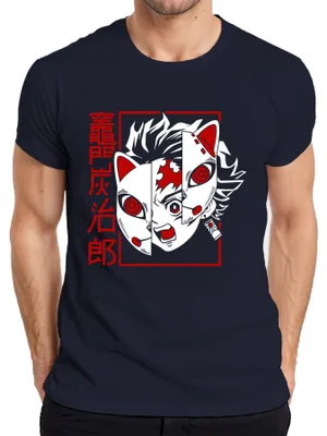 Produktbild von Tanjiro Kamado Kimetsu no Yaiba Fuchsmaske Anime Geschenk Herren T-Shirt, Navy, S