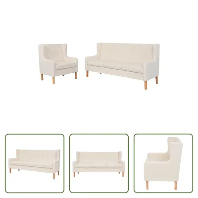 Produktbild von The Living Store 2-tlg. Sofa-Set Stoff Cremeweiß