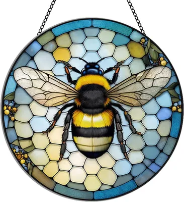 Productafbeelding van Bijen Acryl Hanger - Honingraat Decoratie - Woonkamer Aankleden - Handgeschilderd Acryl - 30 x 30 cm - Geel en Zwart