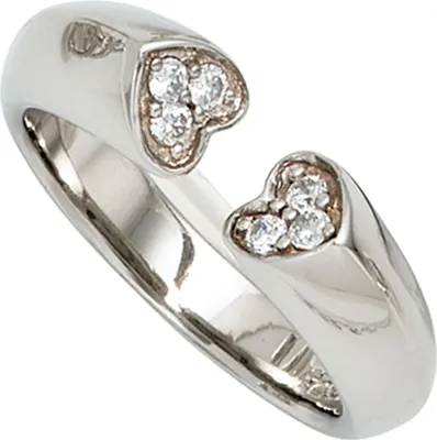 Produktbild von Damenring Ring Herzen 925 Silber aus 6 Zirkonia Fingerschmuck zierlich offen Innenumfang 64mm  Ø20.4mm