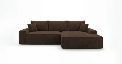 Image de Canapé d’angle VERONA droit marron velours côtelé Poso 6 - fonction couchage, coffre de rangement pour la literie