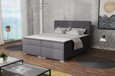 Produktbild von Boxspringbett Schlafzimmerbett FARUK 140x200cm Stoff Lux Dunkelgrau