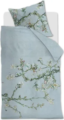Produktbild von Beddinghouse van Gogh Mako-Satin Bettwäsche-Garnitur Blossom Farbe Blaugrau Größe 135x200+80x80