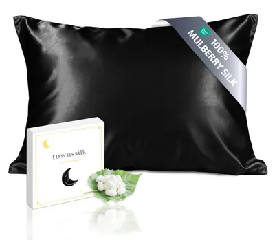 Produktbild von Kissenbezug 100% Seide, 19 Momme, 40 x 60 cm, schwarz, für Schlafzimmer