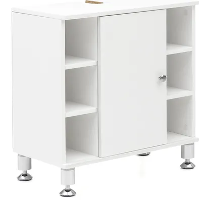 Produktbild von Waschbeckenunterschrank 60 x 64 x 32 cm Weiß Badschrank mit Tür | Holz Unterschrank Waschbecken Badezimmer | Waschtischunterschrank mit Fächern | Badezimmerschrank Bad-Möbel mit Ablage