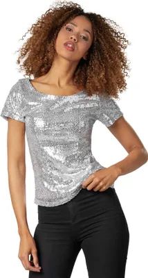 Produktbild von Pailletten-Kurzarm-Shirt - silber, M