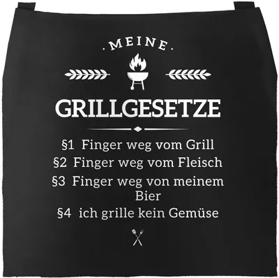 Produktbild von Grill-Schürze für Männer mit Spruch Grillgesetze Baumwoll-Schürze Küchenschürze Moonworks® schwarz unisize