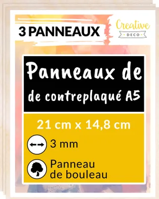 Image de Creative Deco 3 x A5 Contreplaqué 148 x 210 x 3mm (+/-0,5mm) - Bois Brut Bouleau