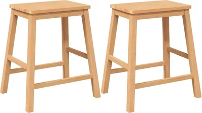 Two wooden bar stools shown from a front-facing diagonal angle against a white background.