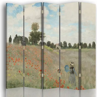 Produktbild von Legendarte - Paravent - Raumteiler Mohnfeld bei Argenteuil - Claude Monet cm. 180x180 (5 Paneele)