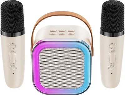 Produktbild von Karaoke Mikrofon Bluetooth für Kinder erwachsene, mit BT Lautsprecher, RGB-Beleuchtung, erweiterbar 64G-TF-Karte, Aux-Überwachung, Kompatibel mit PC Smartphone Tablets Fernsehen usw.  - 1 Paar Beige
